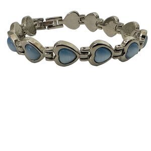 Silver tone and blue heart bracelet